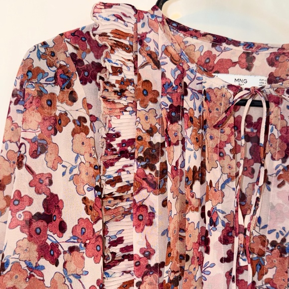 Mango (MNG) Floral Chiffon Ruffle Blouse – Romantic Boho Style - Picture 4 of 5